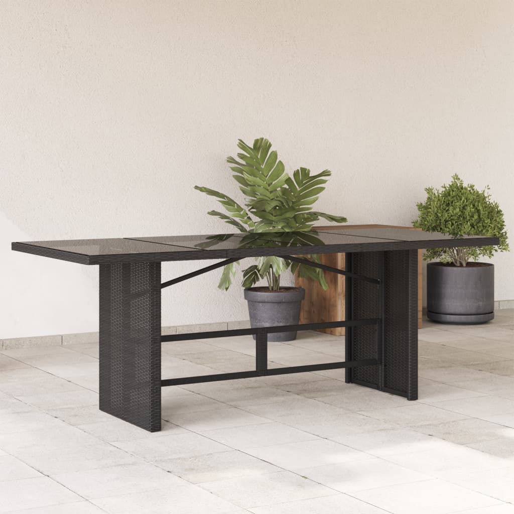 vidaXL Garden Table | Black | PE rattan, powder-coated steel, tempered glass
