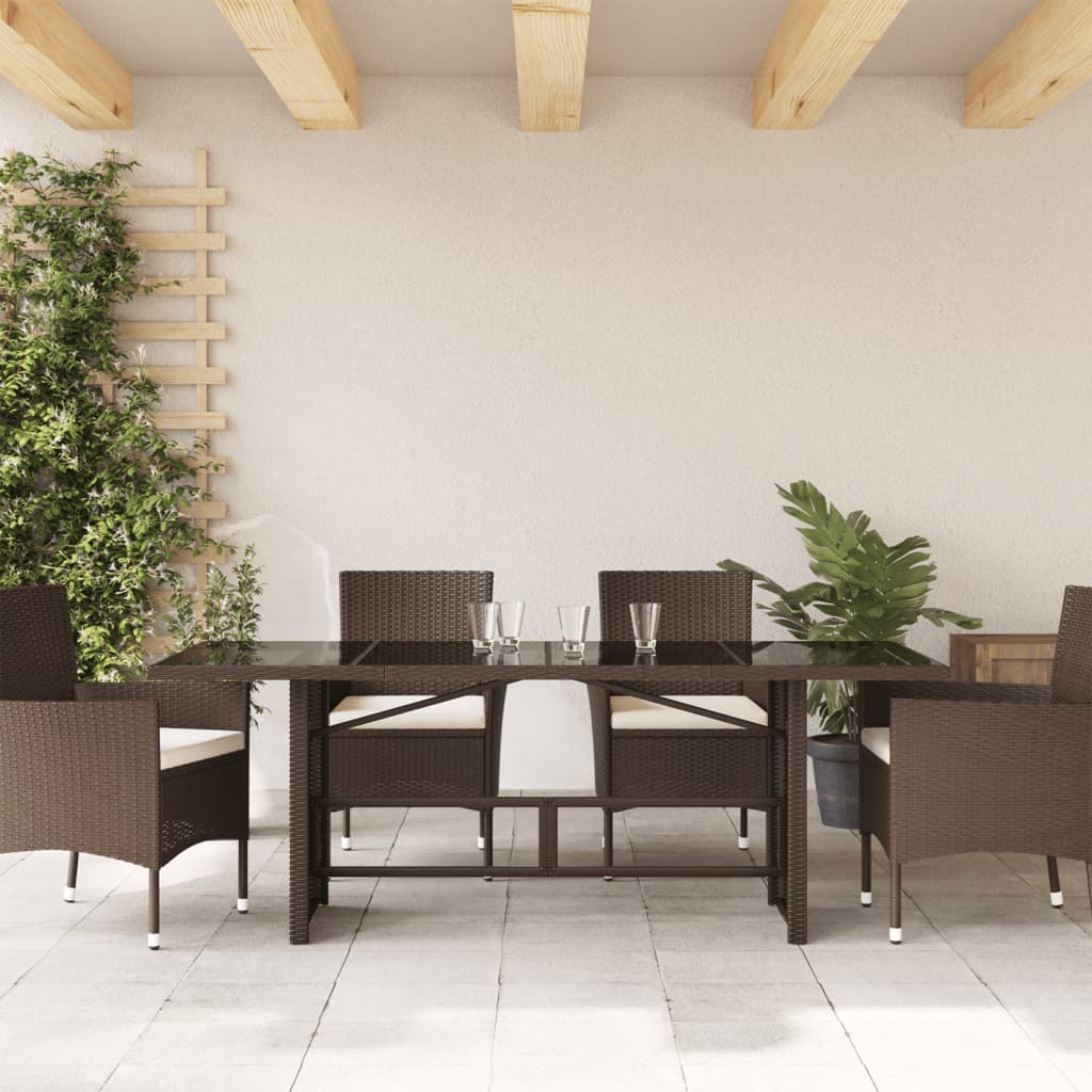 vidaXL Garden Table | Brown | Poly Rattan, Powder-Coated Steel, Tempered Glass