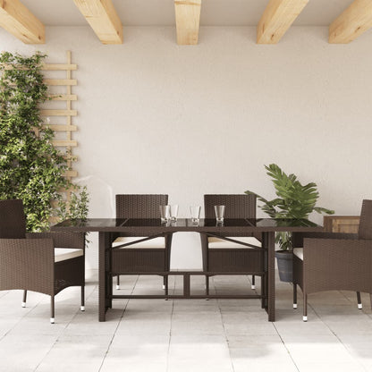 vidaXL Garden Table | Brown | Poly Rattan, Powder-Coated Steel, Tempered Glass