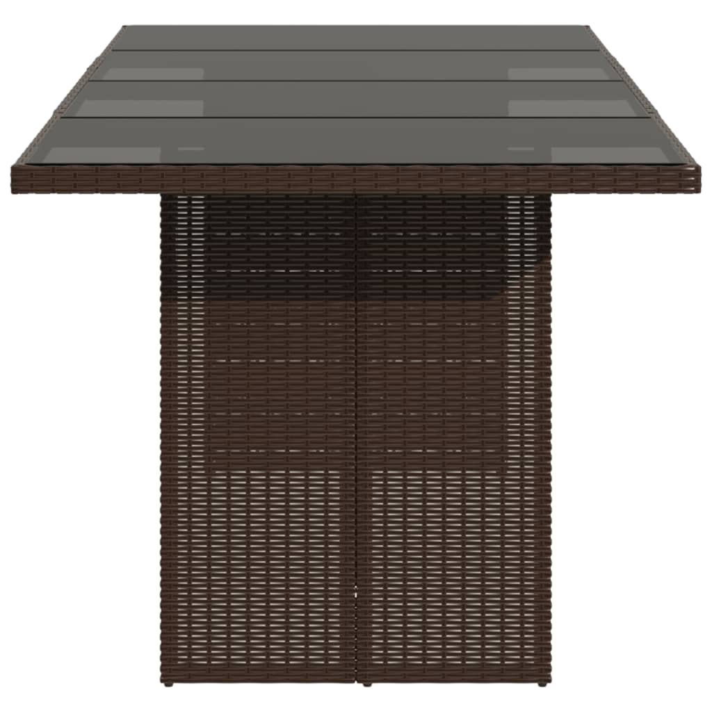 vidaXL Garden Table | Brown | Poly Rattan, Powder-Coated Steel, Tempered Glass