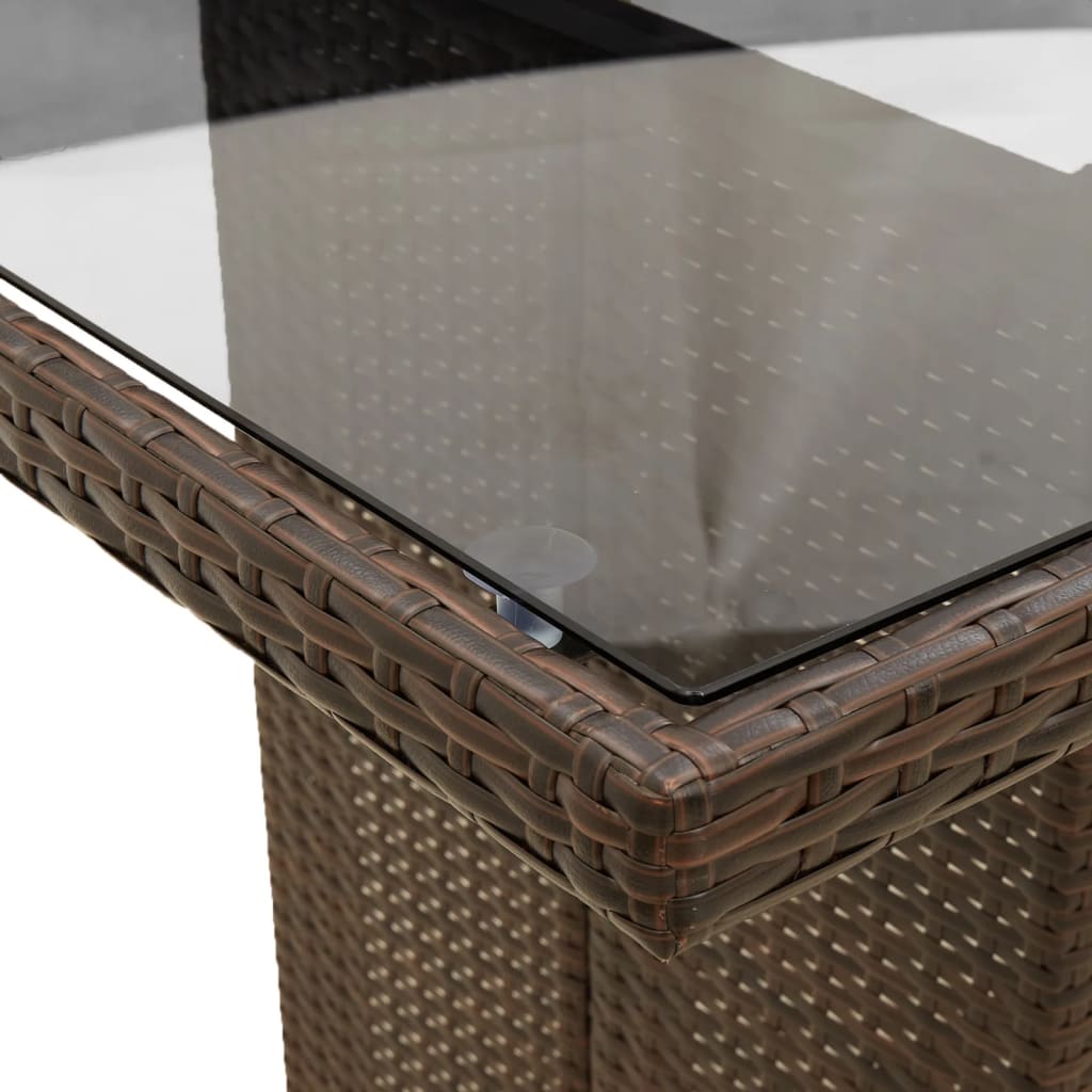 vidaXL Garden Table | Brown | Poly Rattan, Powder-Coated Steel, Tempered Glass