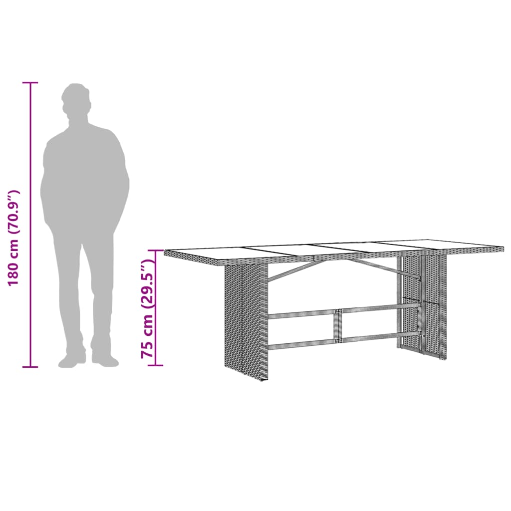 vidaXL Garden Table | Brown | Poly Rattan, Powder-Coated Steel, Tempered Glass