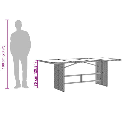 vidaXL Garden Table | Brown | Poly Rattan, Powder-Coated Steel, Tempered Glass