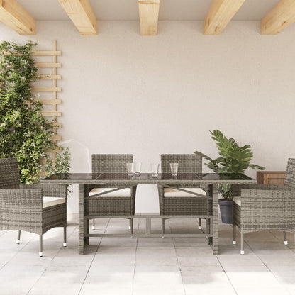 vidaXL Garden Table with Glass Top Grey 190x80x75 cm Poly Rattan