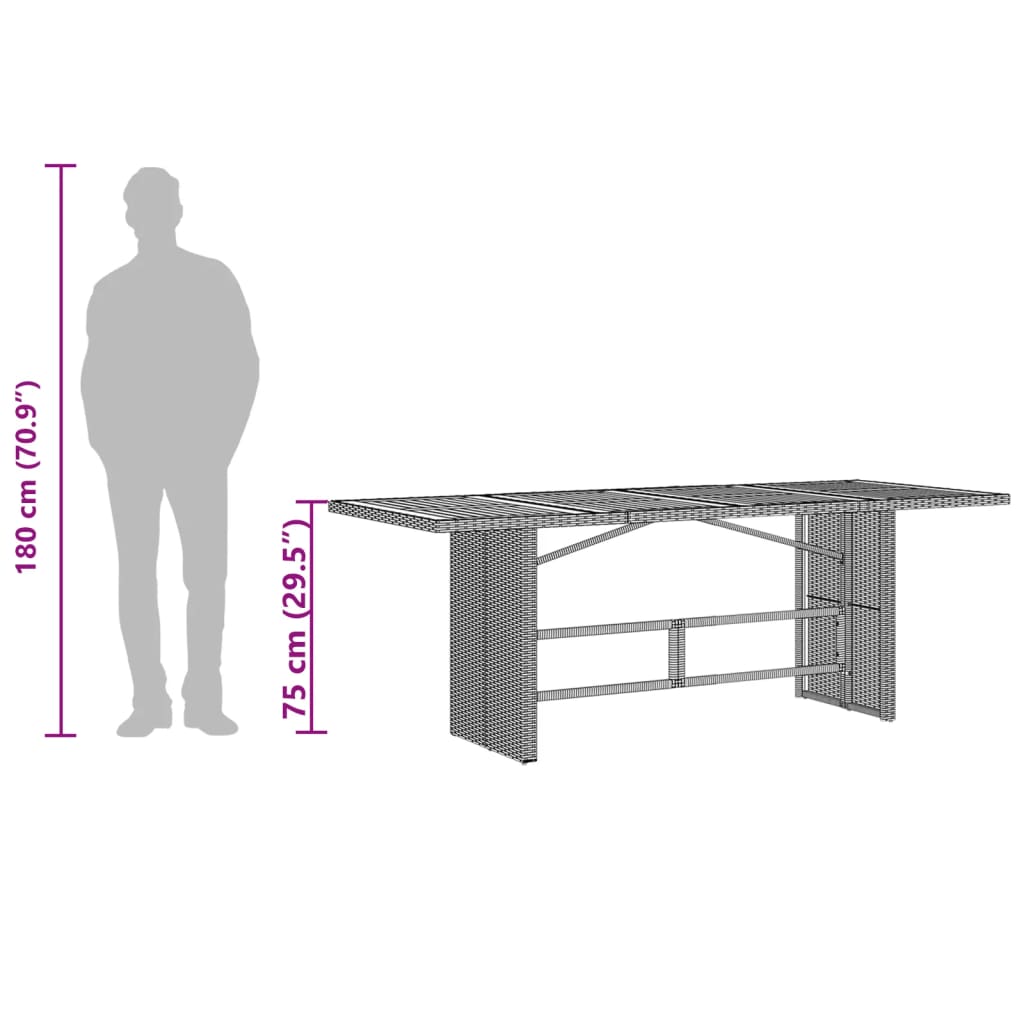vidaXL Garden Table with Glass Top Grey 190x80x75 cm Poly Rattan