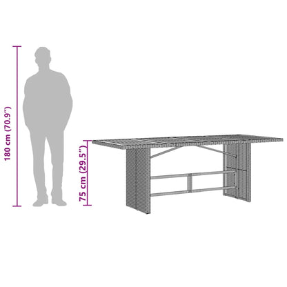 vidaXL Garden Table with Glass Top Grey 190x80x75 cm Poly Rattan