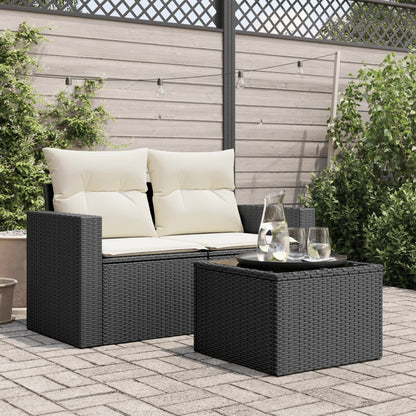 vidaXL Garden Table | Black | PE Rattan, Powder-Coated Steel, Tempered Glass