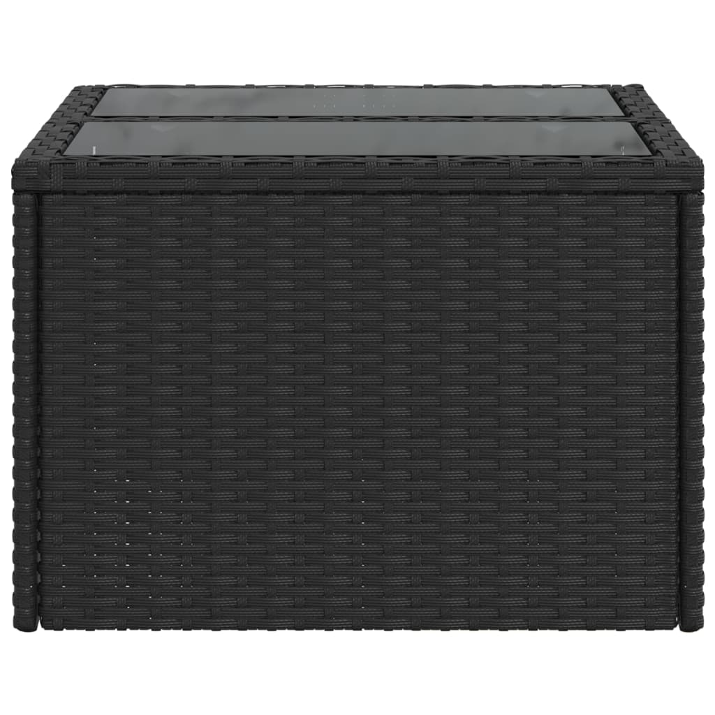 vidaXL Garden Table | Black | PE Rattan, Powder-Coated Steel, Tempered Glass