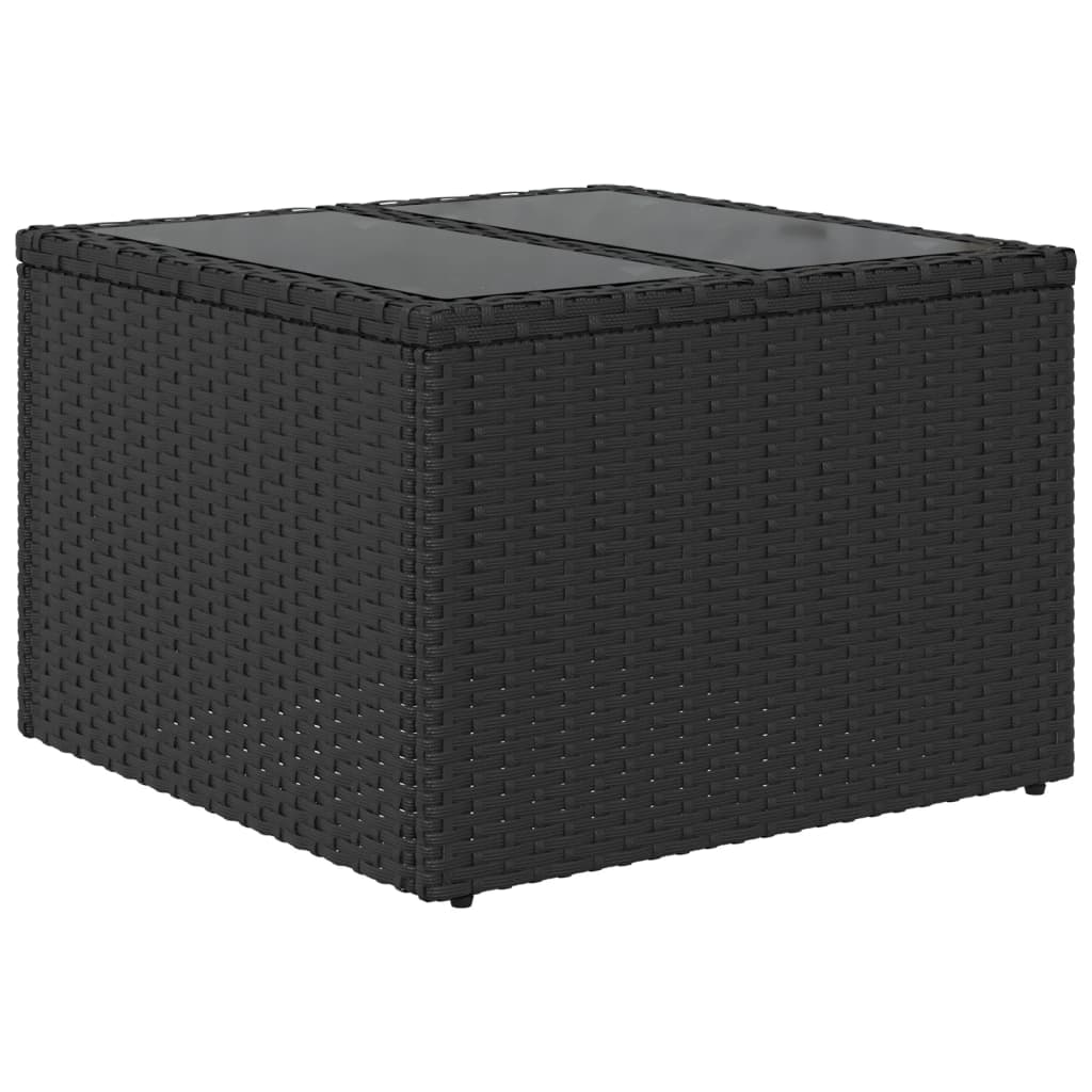 vidaXL Garden Table | Black | PE Rattan, Powder-Coated Steel, Tempered Glass