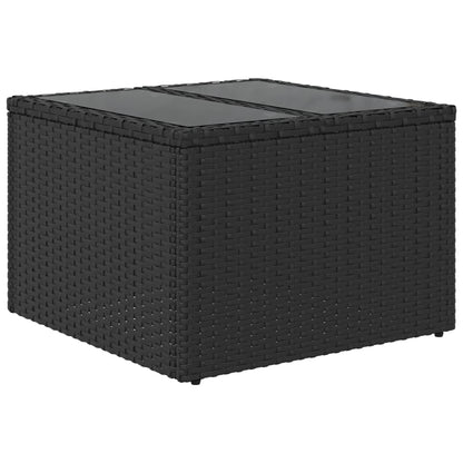 vidaXL Garden Table | Black | PE Rattan, Powder-Coated Steel, Tempered Glass