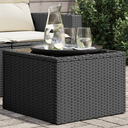 vidaXL Garden Table | Black | PE Rattan, Powder-Coated Steel, Tempered Glass
