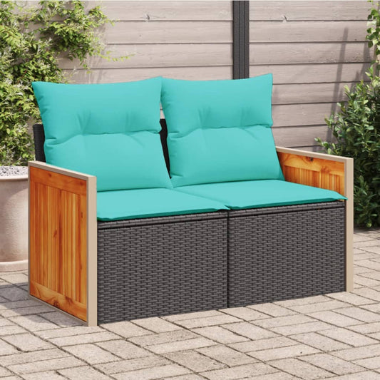vidaXL Garden Sofa with Cushions 2-Seater Black Poly Rattan