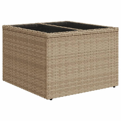 vidaXL Garden Table with Glass Top Beige 55x55x37 cm Poly Rattan