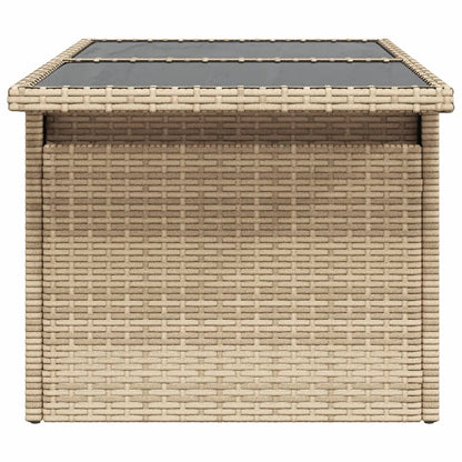 vidaXL Garden Table with Glass Top Beige 100x55x73 cm Poly Rattan