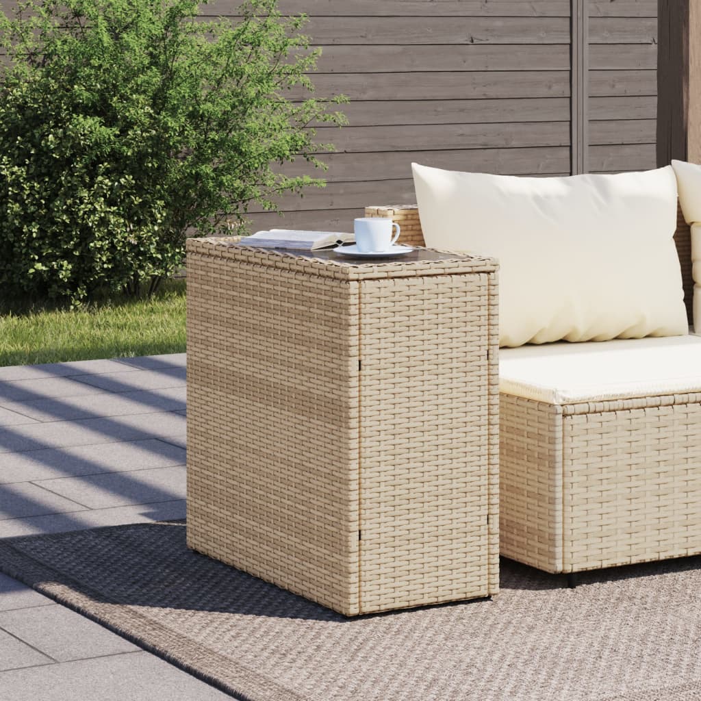 vidaXL Garden Side Table with Glass Top Beige 58x27.5x55cm Poly Rattan