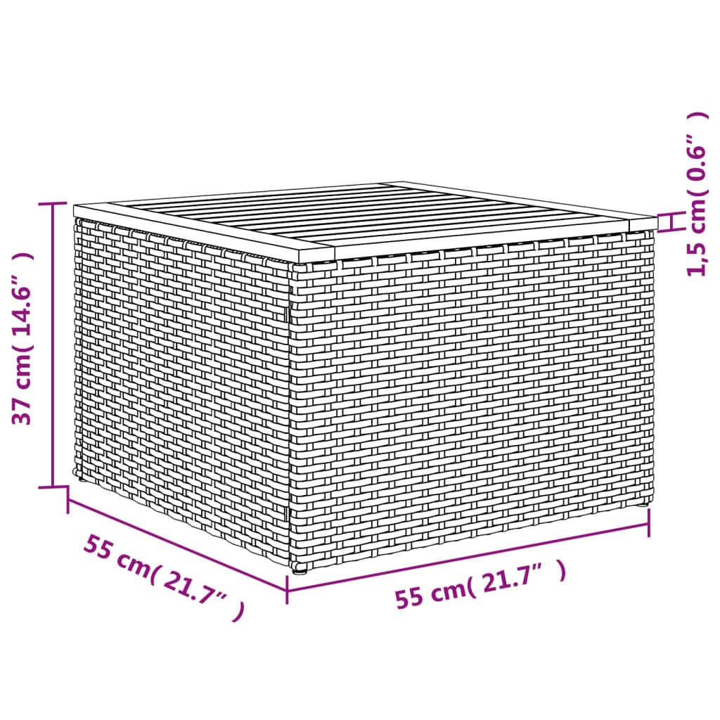 vidaXL Garden Table Grey 55x55x37 cm Poly Rattan and Acacia Wood