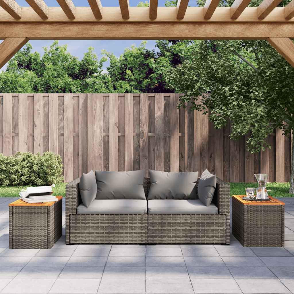 vidaXL Garden Side Tables 2pcs Grey 55x34x37cm Poly Rattan Solid Wood