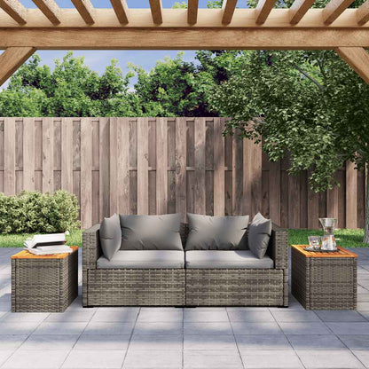 vidaXL Garden Side Tables 2pcs Grey 55x34x37cm Poly Rattan Solid Wood