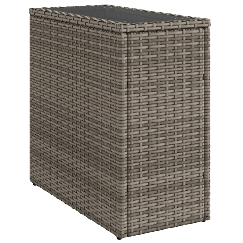 vidaXL Garden Side Table with Glass Top Grey 58x27,5x55 cm Poly Rattan