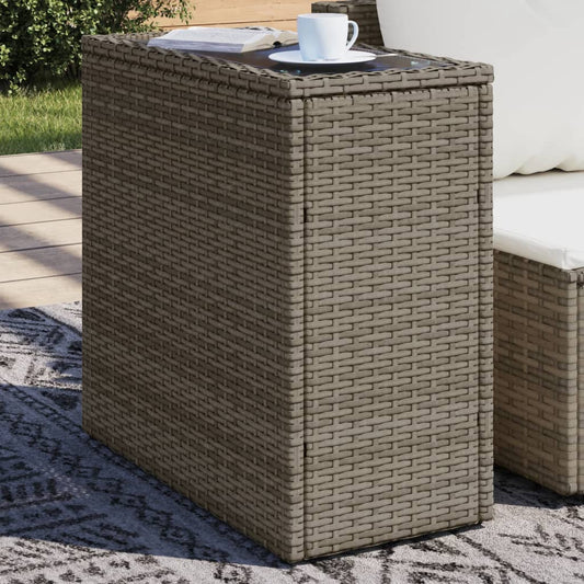 vidaXL Garden Side Table with Glass Top Grey 58x27,5x55 cm Poly Rattan