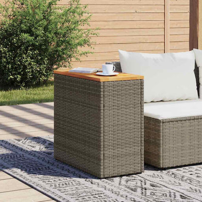 vidaXL Garden Side Table with Wooden Top Grey 58x27.5x55cm Poly Rattan