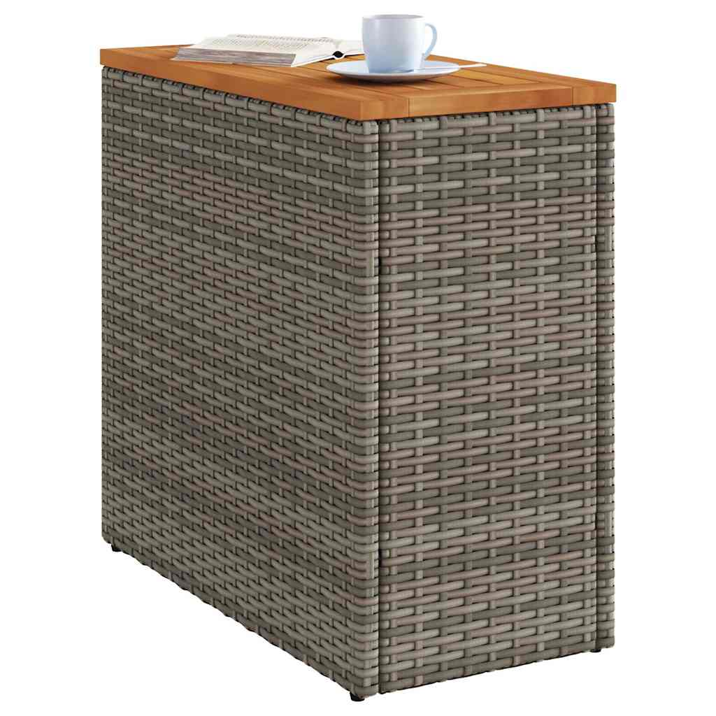 vidaXL Garden Side Table with Wooden Top Grey 58x27.5x55cm Poly Rattan
