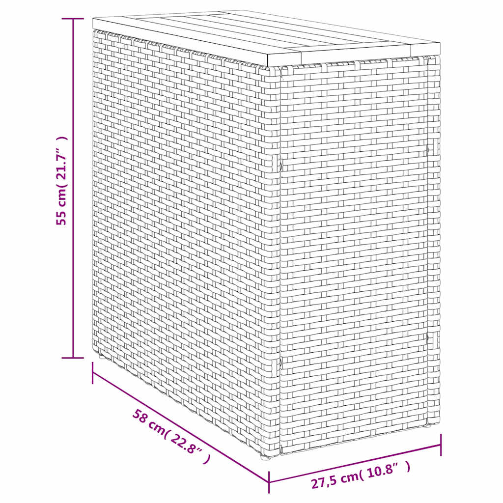 vidaXL Garden Side Table with Wooden Top Grey 58x27.5x55 cm Poly Rattan