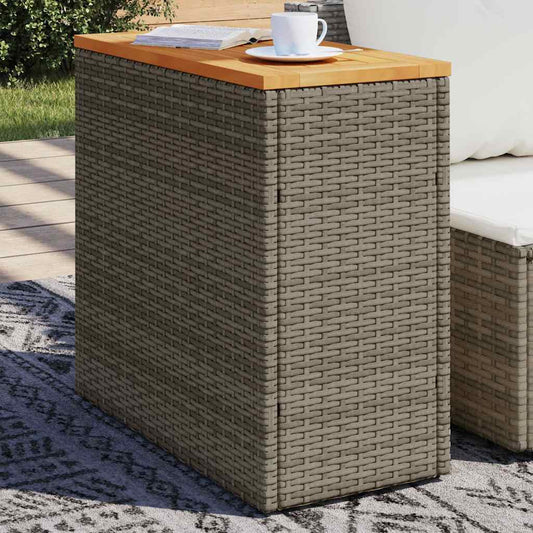 vidaXL Garden Side Table with Wooden Top Grey 58x27.5x55cm Poly Rattan