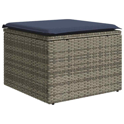vidaXL Garden Stool with Cushion Grey 55x55x37 cm Poly Rattan