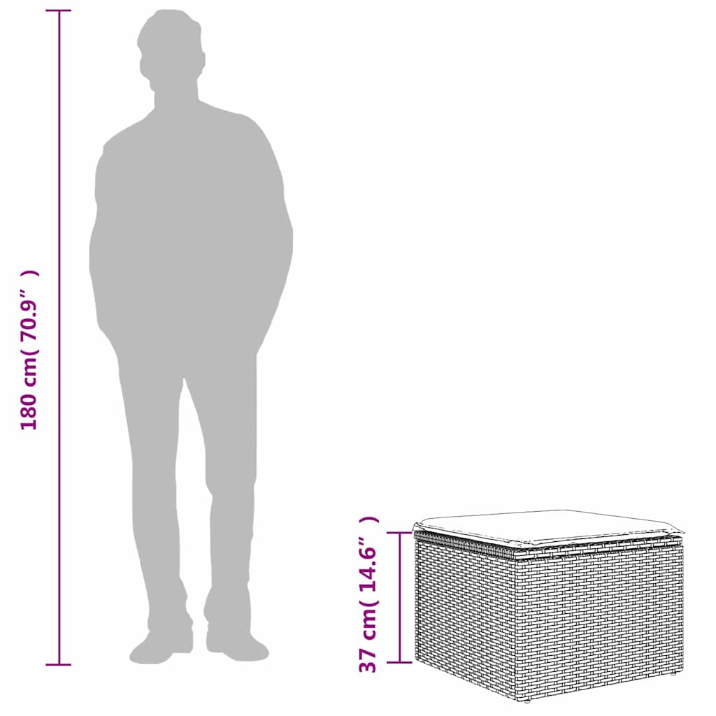 vidaXL Garden Stool with Cushion Grey 55x55x37 cm Poly Rattan