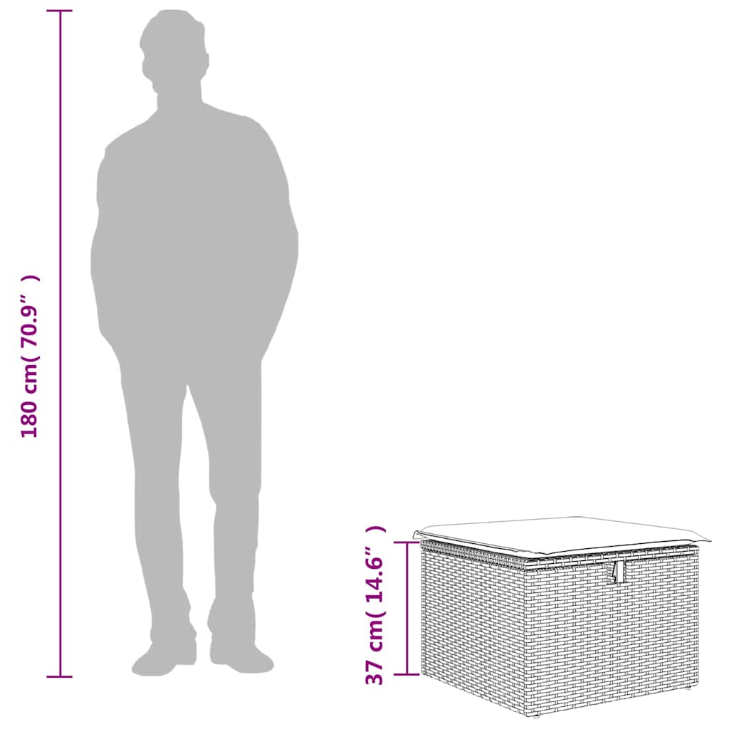 vidaXL Garden Stool with Cushion Grey 55x55x37 cm Poly Rattan