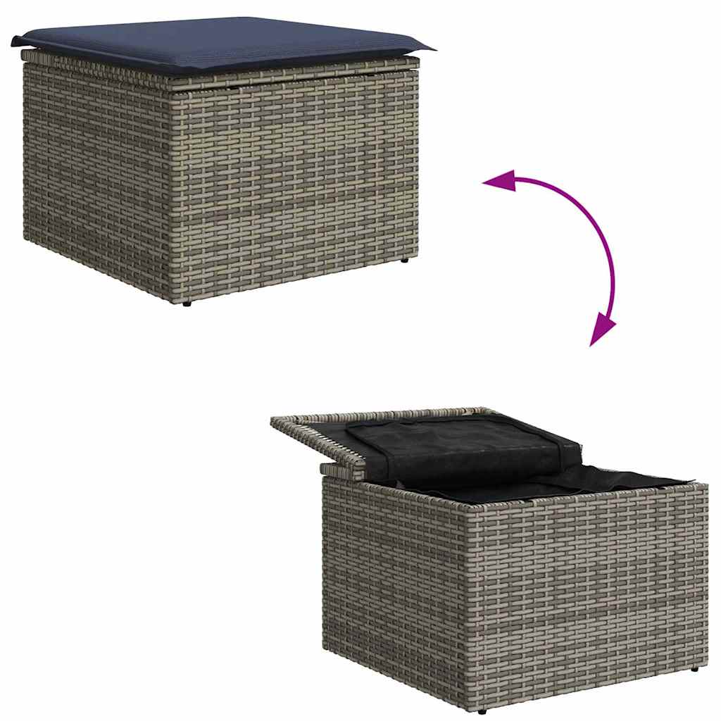 vidaXL Garden Stool with Cushion Grey 55x55x37 cm Poly Rattan