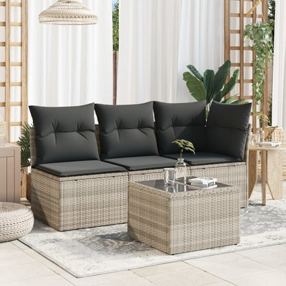 vidaXL Garden Table with Glass Top Light Grey 55x55x37 cm Poly Rattan