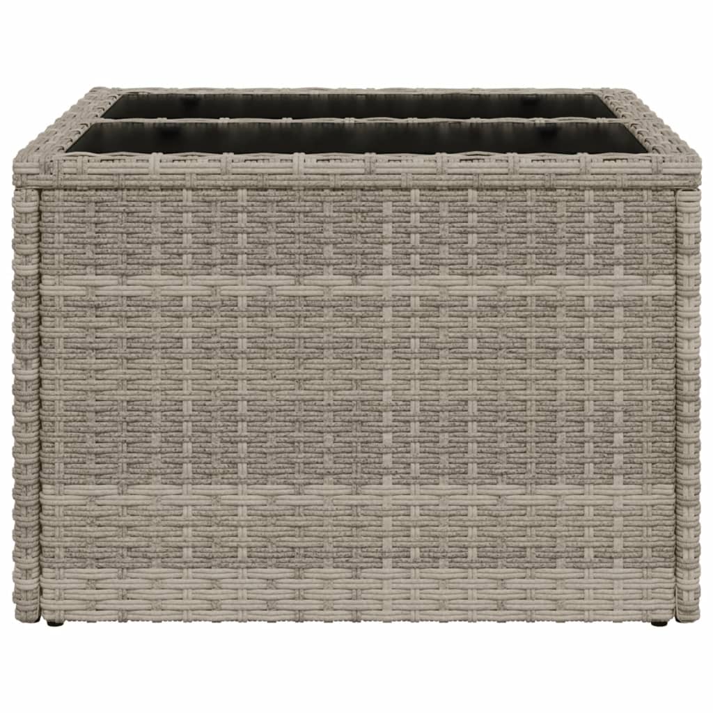 vidaXL Garden Table with Glass Top Light Grey 55x55x37 cm Poly Rattan