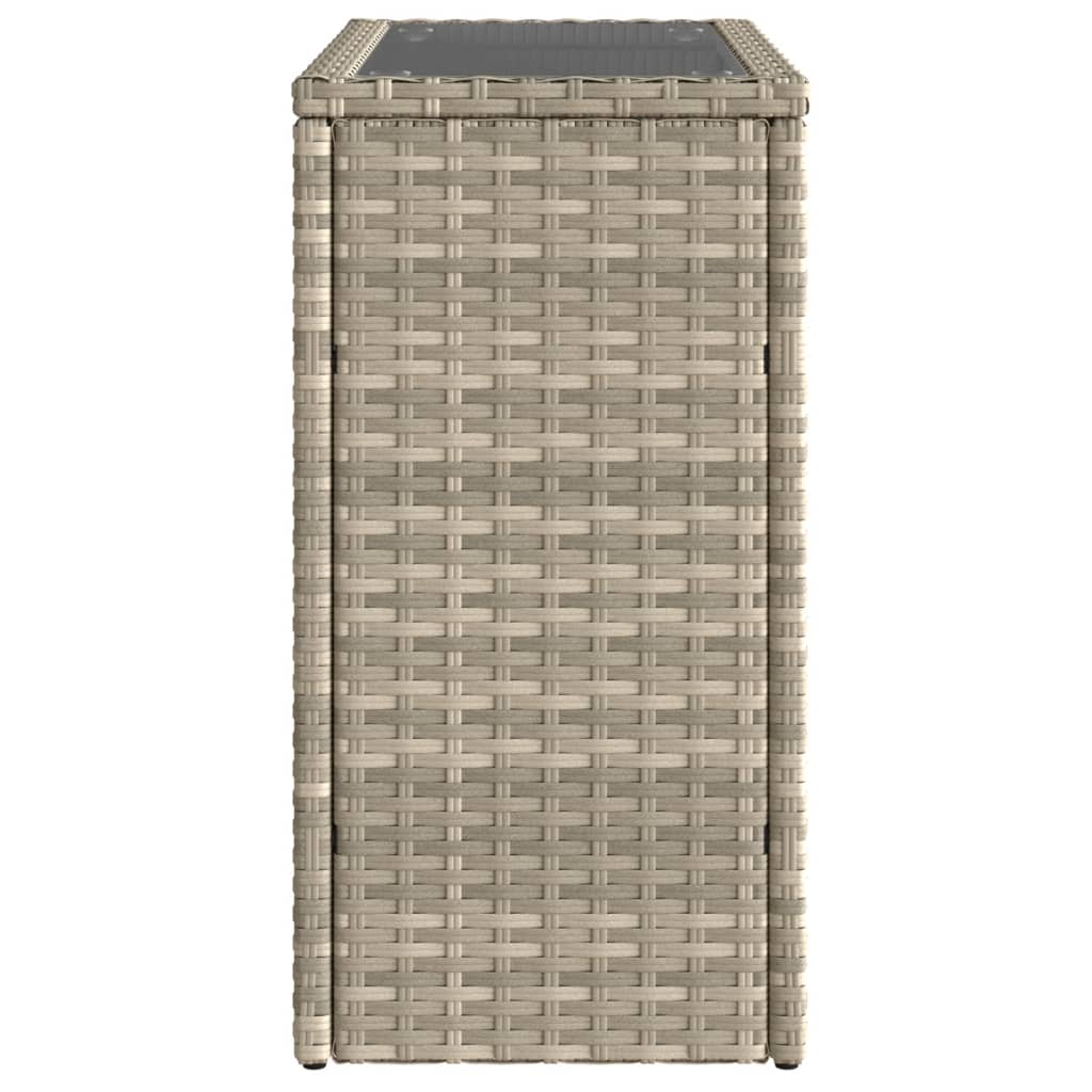 vidaXL Garden Side Table with Glass Top Light Grey 58x27.5x55 cm Poly Rattan