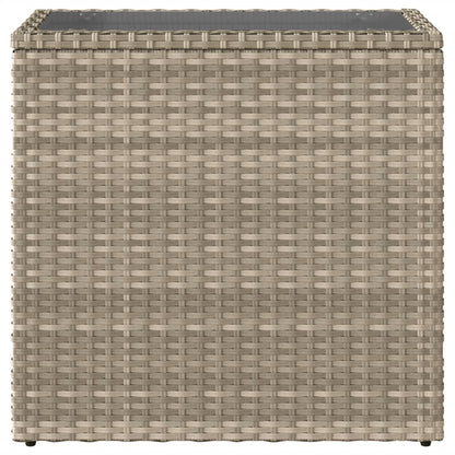 vidaXL Garden Side Table with Glass Top Light Grey 58x27.5x55 cm Poly Rattan