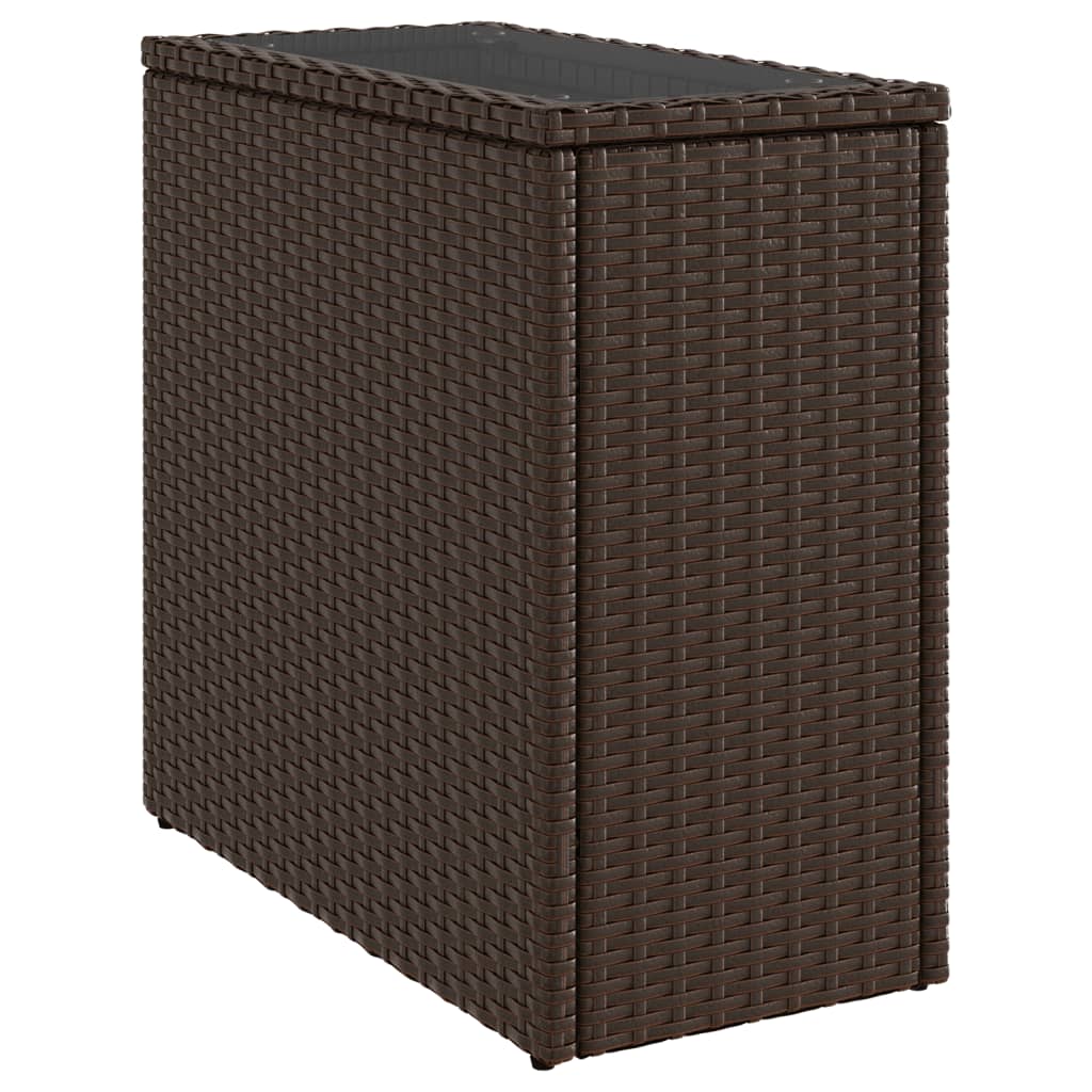 vidaXL Garden Side Table with Glass Top Brown 58x27.5x55cm Poly Rattan