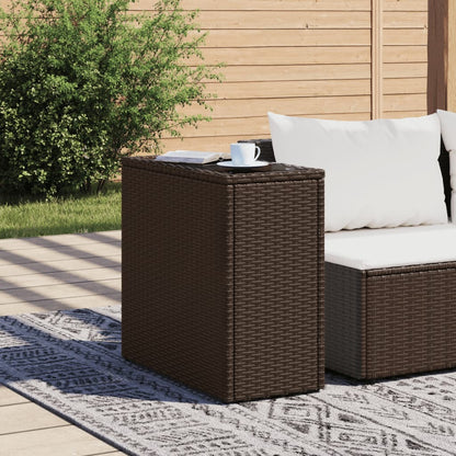 vidaXL Garden Side Table with Glass Top Brown 58x27.5x55cm Poly Rattan
