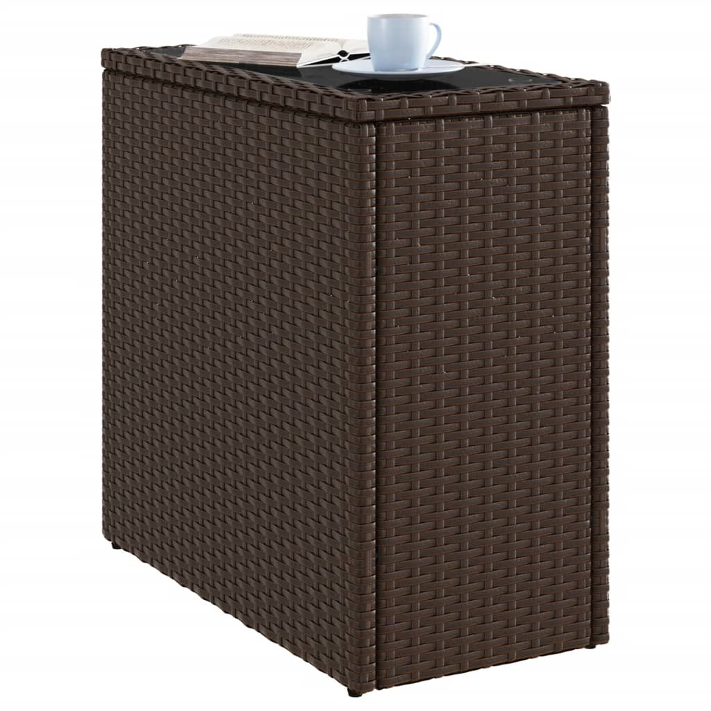 vidaXL Garden Side Table with Glass Top Brown 58x27.5x55cm Poly Rattan