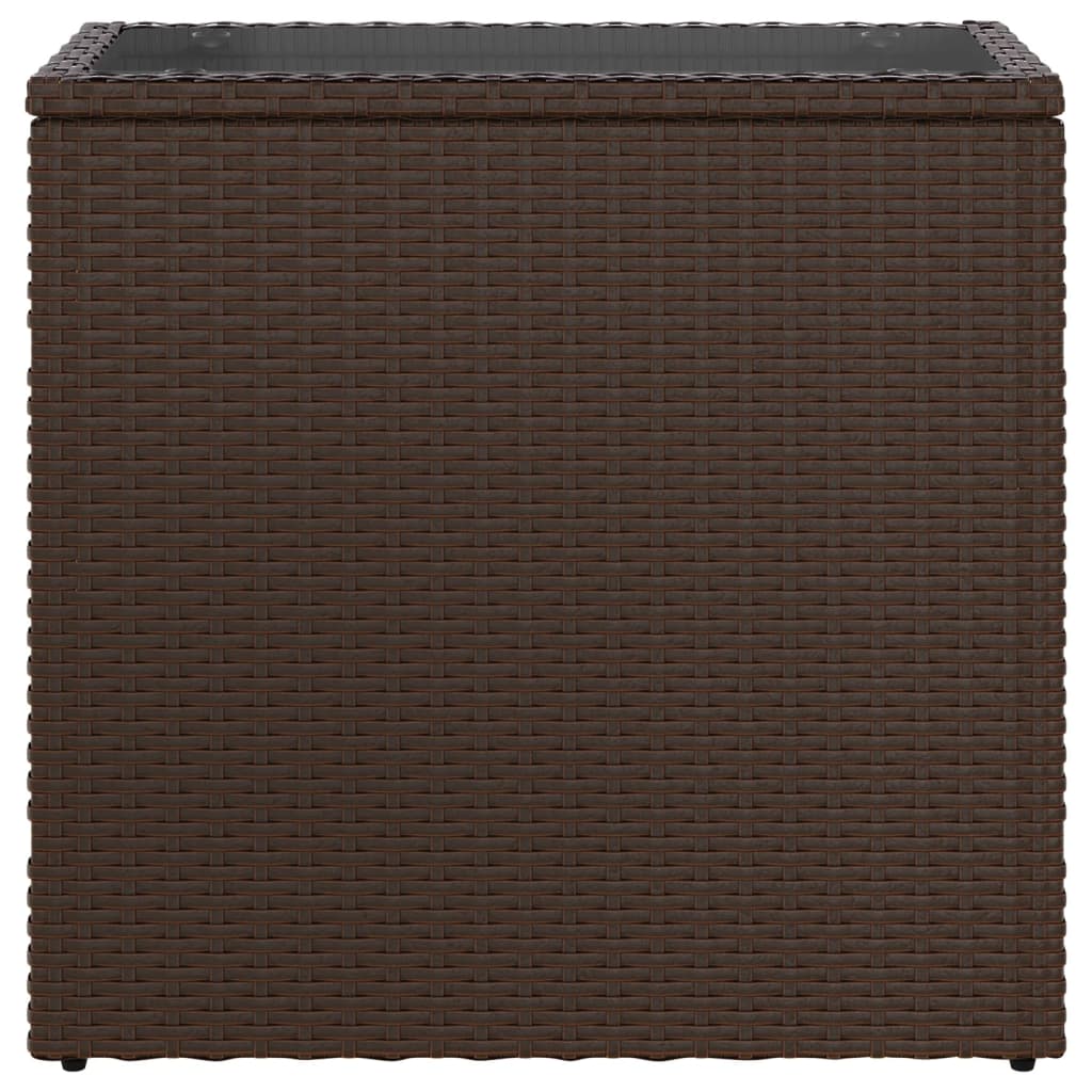 vidaXL Garden Side Table with Glass Top Brown 58x27.5x55cm Poly Rattan