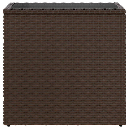 vidaXL Garden Side Table with Glass Top Brown 58x27.5x55cm Poly Rattan