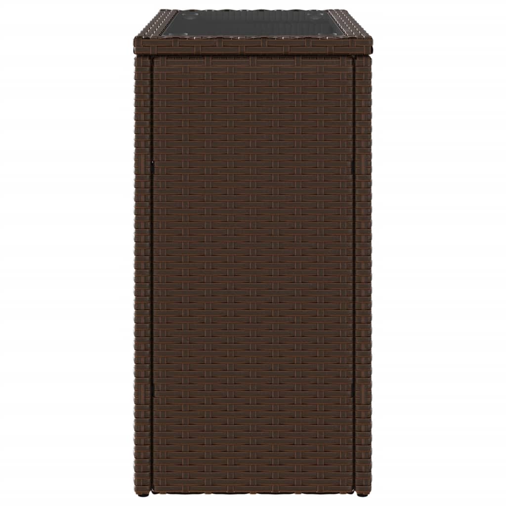 vidaXL Garden Side Table with Glass Top Brown 58x27.5x55cm Poly Rattan