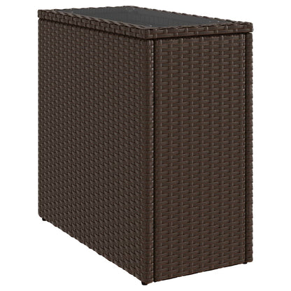 vidaXL Garden Side Table with Glass Top Brown 58x27.5x55cm Poly Rattan