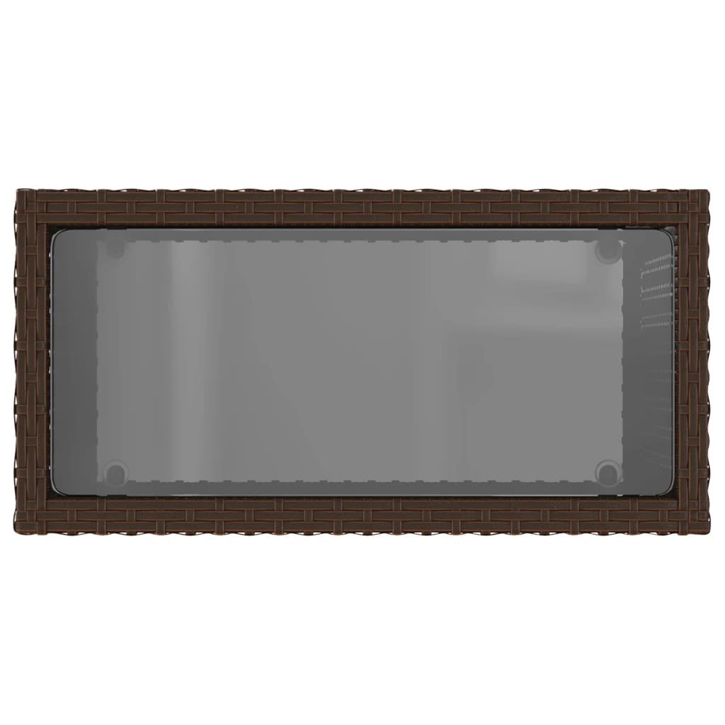 vidaXL Garden Side Table with Glass Top Brown 58x27.5x55cm Poly Rattan