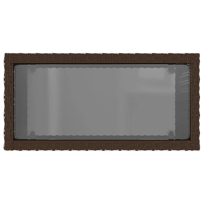 vidaXL Garden Side Table with Glass Top Brown 58x27.5x55cm Poly Rattan
