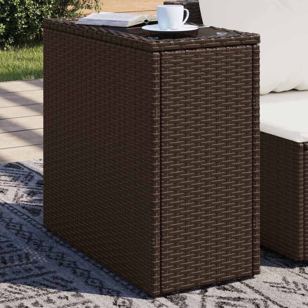 vidaXL Garden Side Table with Glass Top Brown 58x27.5x55cm Poly Rattan