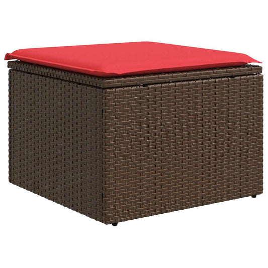 vidaXL Garden Stool with Cushion Brown 55x55x37 cm Poly Rattan