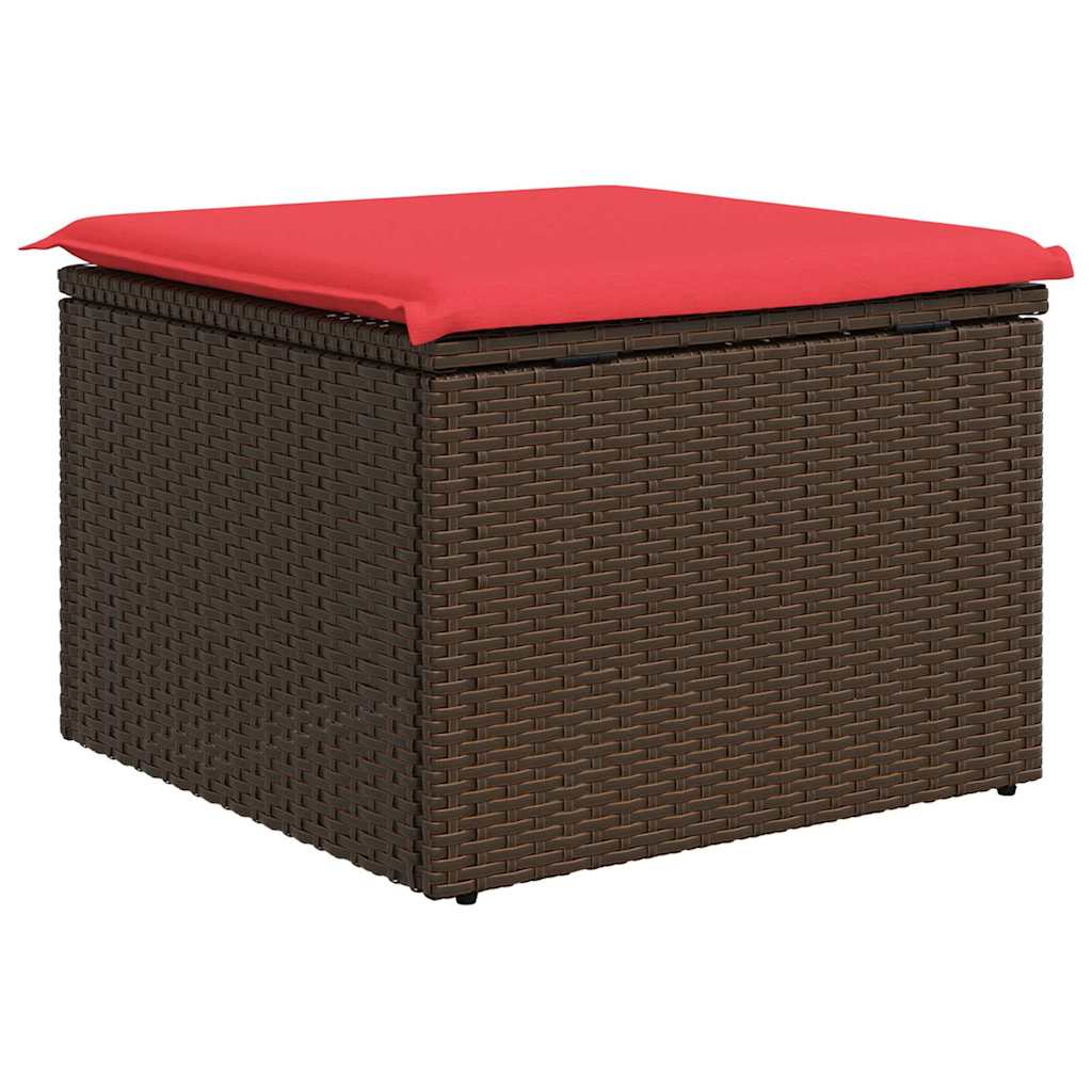 vidaXL Garden Stool with Cushion Brown 55x55x37 cm Poly Rattan