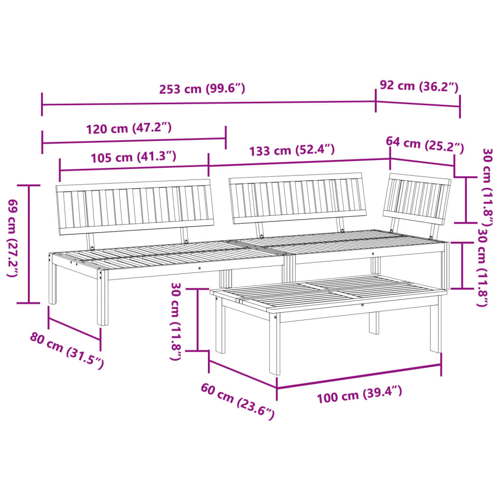 vidaXL Pallet Sofa Set | Brown | Solid Acacia Wood | Large | Modular