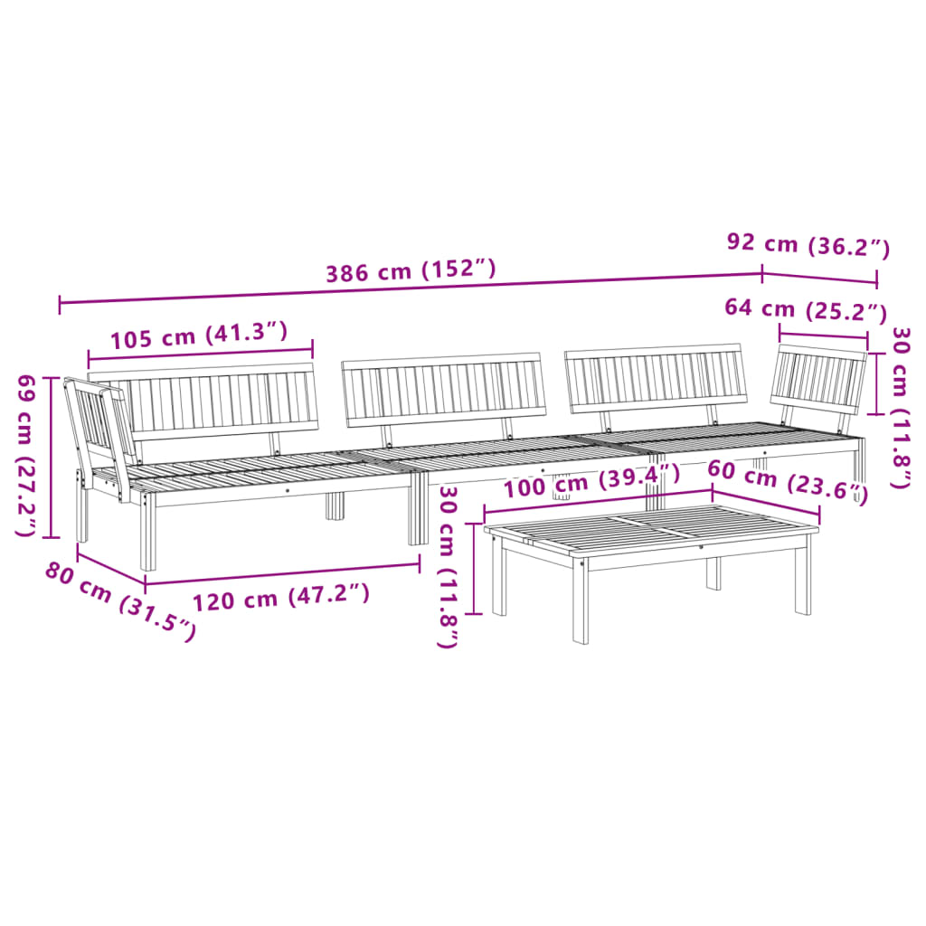 vidaXL Pallet Sofa Set | Natural Wood | Solid Acacia wood | Large | Modular